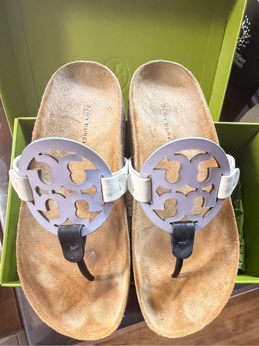 Tory Burch White and Lavender Miller-Style Toe-Post Sandals